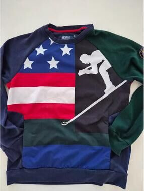 Polo Ralph Lauren USA Flag Downhill Skier Sweatshirt Mens Small Colorblock Crest